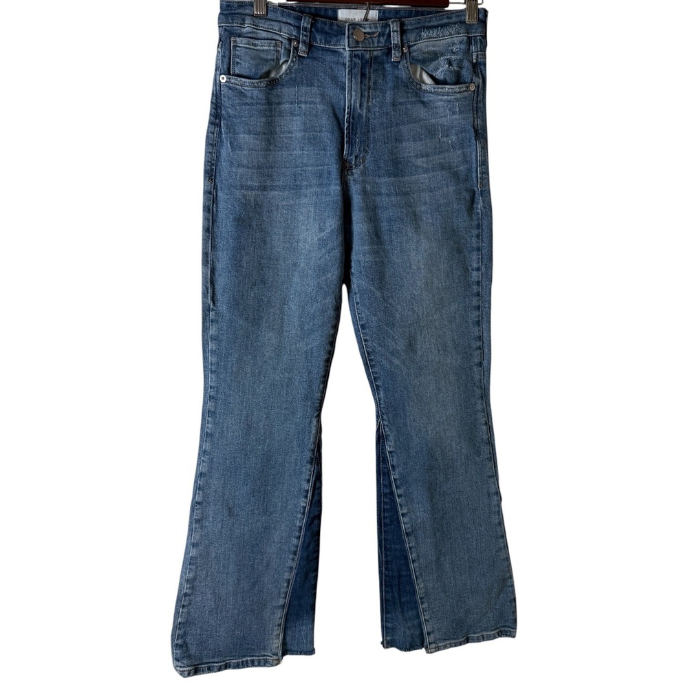 Dear John Prague Flare Jeans Blue Women Size 27 Two Tone Raw Hem High Rise Boho